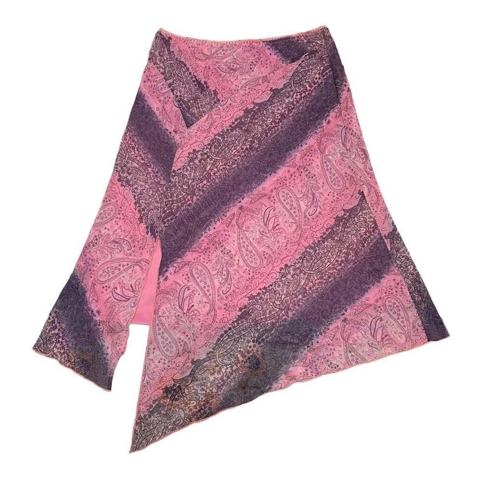 Vtg Wrapper Pink Purple Paisley Handkerchief Hem Midi Skirt Boho Y2K Fairy M-L